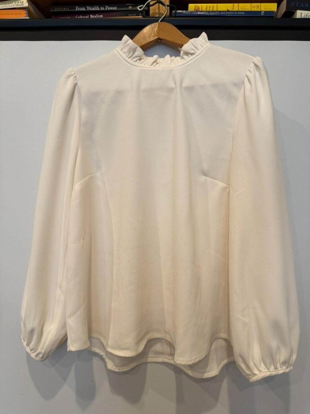 J.Crew ecru ruffle-neck blouse